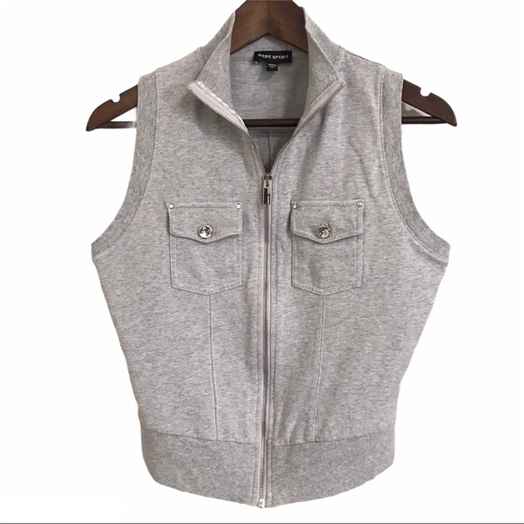 Bebe Sport Heather Gray Outer Wear Sleeveless Front Zipper Vest Sz L - Picture 2 of 14